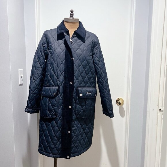 Barbour Tulip Corduroy Trim Quilted Coat Jacket Navy Blue Size US 6 MSRP$465 - Picture 3 of 8